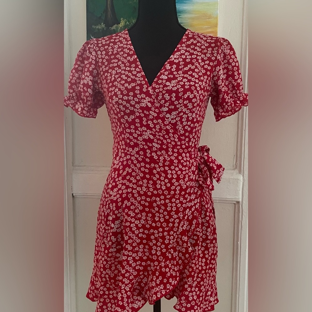 A cute dress in white and red.